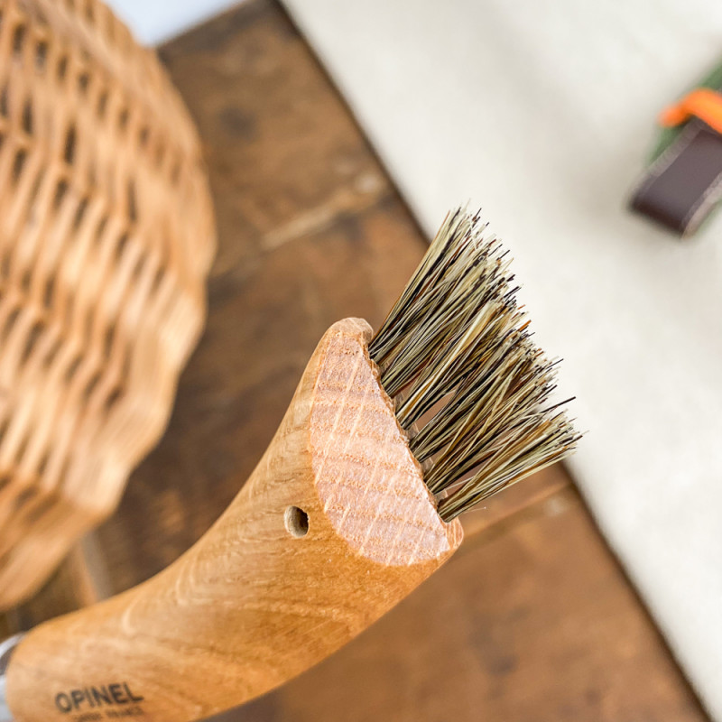 Couteau incurvé à champignons avec manche en bois naturel à brosse