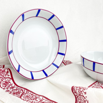 Grand bol petit-déjeuner basque rouge et bleu en porcelaine