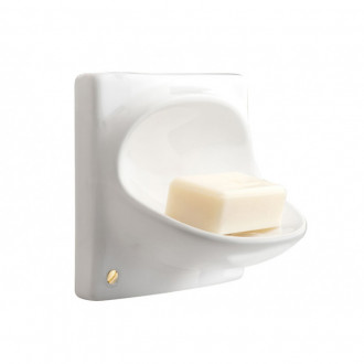 Wall-mounted soap dish in white porcelain