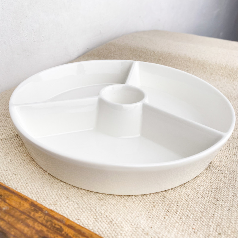Aperitif plate with compartments in porcelain
