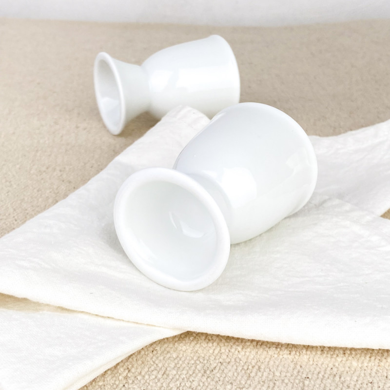 LOT DE 4 Anciens Coquetiers Et Une Saliere Porcelaine-décor Coq Liseré