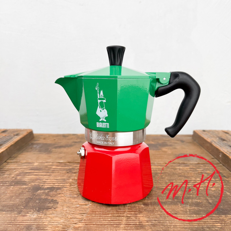 Red and green Italian Coffee Maker Moka Express 3 Cups BIALETTI