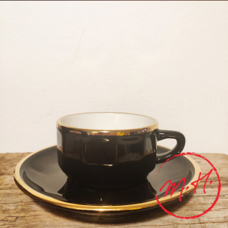 Black cup and saucer with gold thread