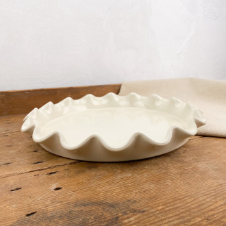 Ecru ceramic wavy tart dish Ø32cm