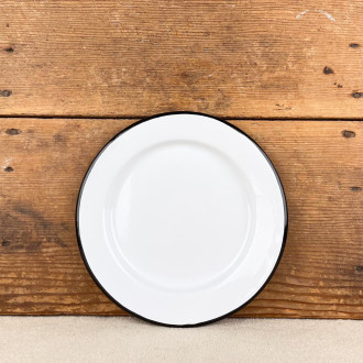 Plate in white enamel with black edging