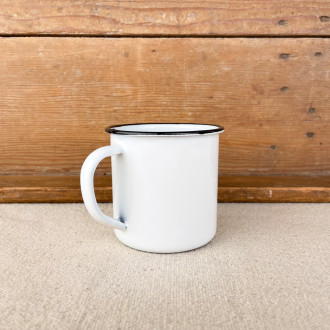 black and white enamel mug