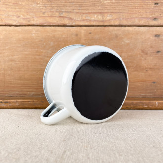 Cup in white enamel with black edging