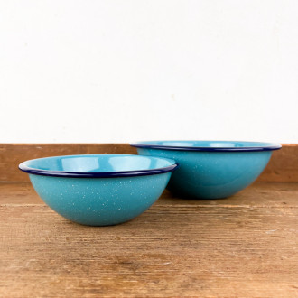 Turquoise enamel soup bowl