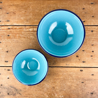 Turquoise enamel soup bowl