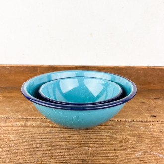 Turquoise enamel soup bowl