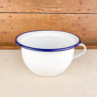 White enamel chamber pot with blue border