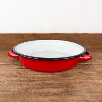White and red enamelled dish