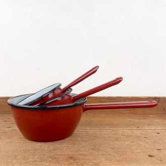 Brown enamel conical saucepan