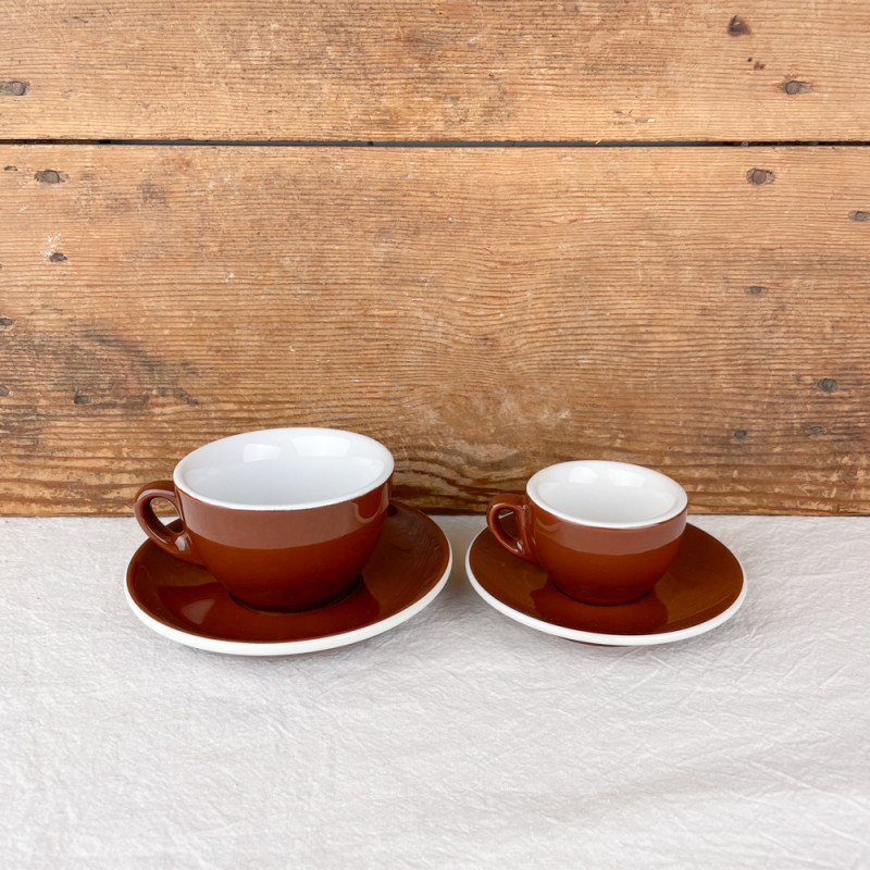 Grande Tasse Avec Sous-tasse Vintage Années 70 - Marron, Blanc, Orange, Design Rétro