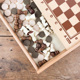 Wooden checkers and chess set