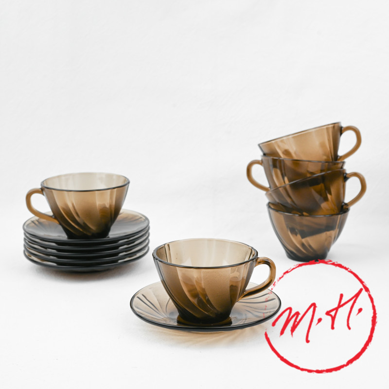 6 Beau Rivage 18 cl Sepia cups and saucers Duralex