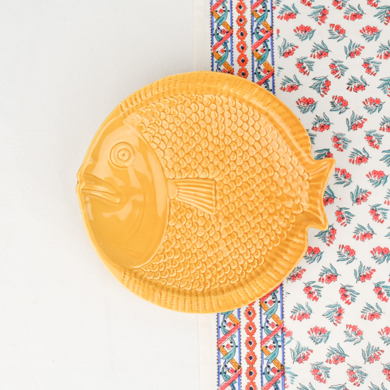 Portuguese ceramic yellow fish plate