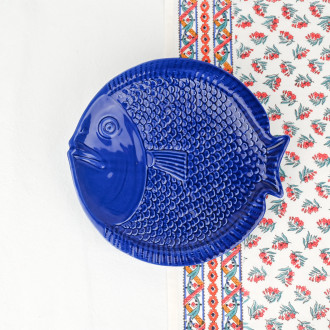 Portuguese ceramic blue fish plate