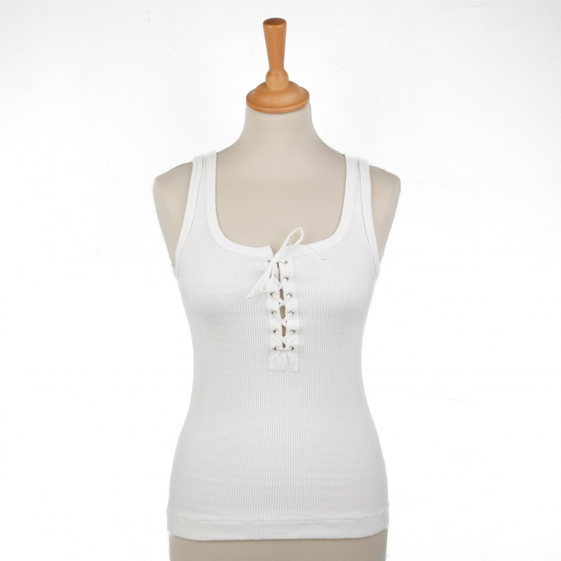 White lace-up tank top in Richelieu mesh