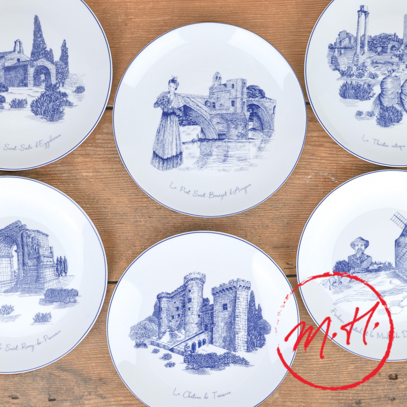 Set of six Souleiado dessert plates