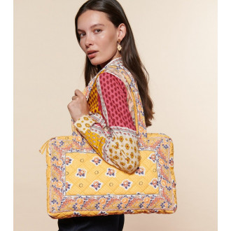 Souleiado yellow cotton bag with pink motifs