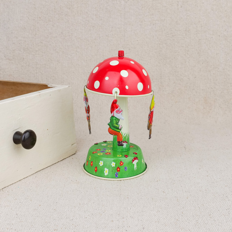 Mushroom and gnome mechanical carousel