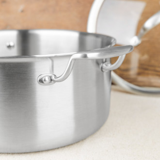 Menastyl Triply stainless steel 24 cm casserole with glass lid