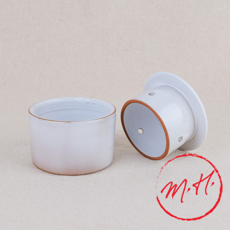 Beurrier à eau 200ml grès émaillé blanc