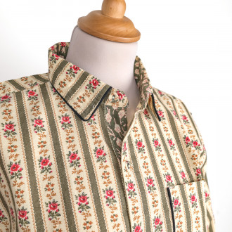 Khaki shirt with flowers and stripes