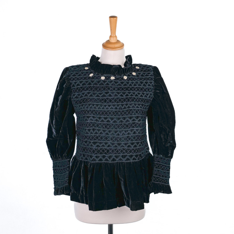 Blouse smockée velours noir
