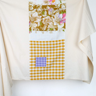 Nappe patchwork pièce unique rose bleu vert violet sépia