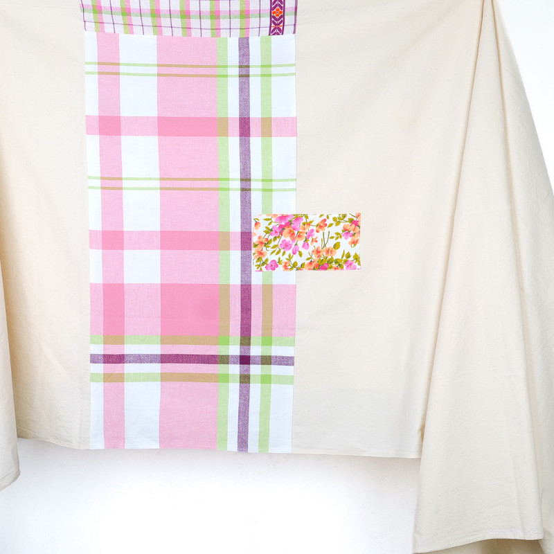 Nappe patchwork pièce unique rose vert violet