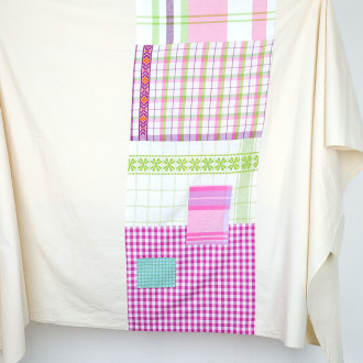 One-of-a-kind patchwork tablecloth pink green purple