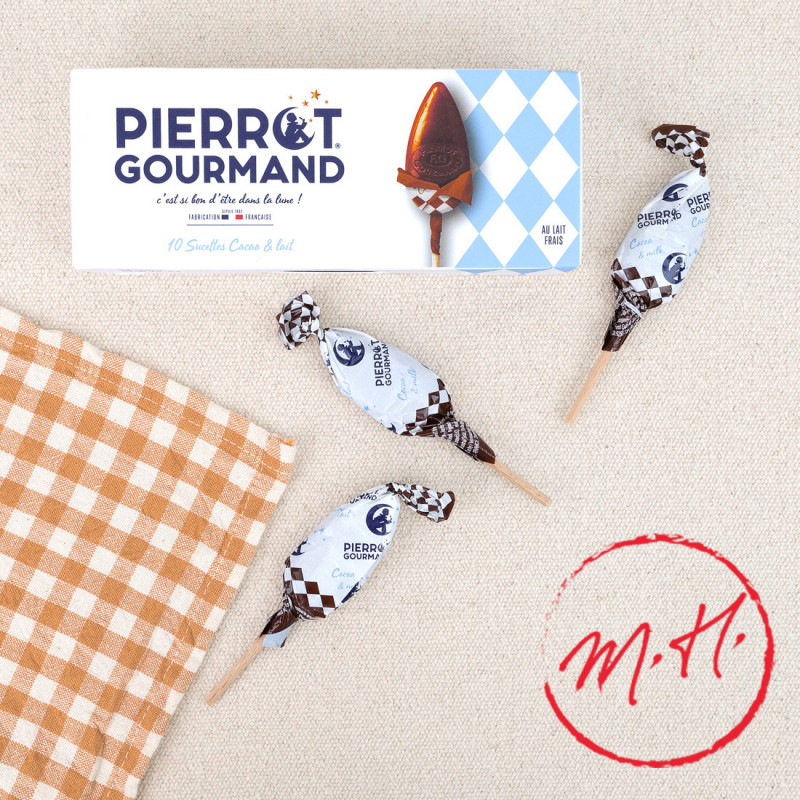Étui de 10 sucettes Pierrot Gourmand chocolat et lait
