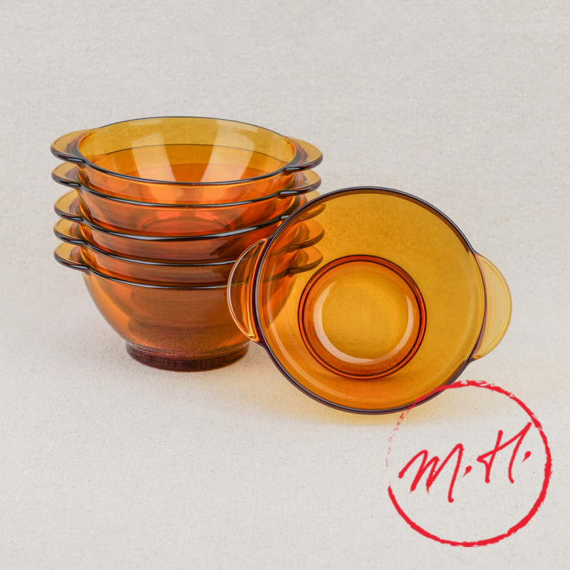 6 amber ear bowls Duralex