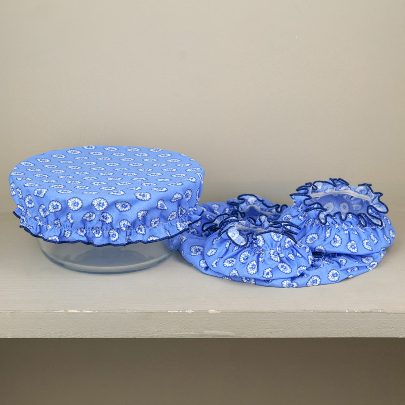 food charlottes in blue fabric