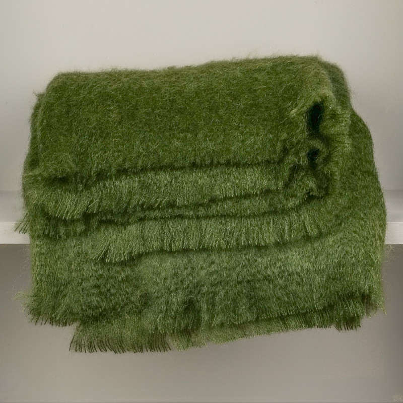 Khaki mohair throw 140 x180 cm