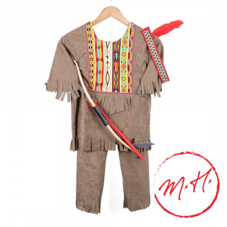 Costume d'indien avec arc, coiffe de plumes et couteau