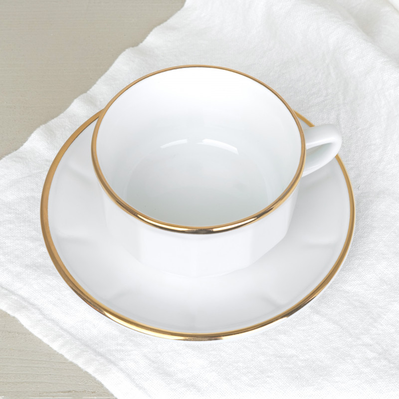 PORCELAINE GOA 9 Tasses Et Sous-tasses Blanche Décor Doré EUR 45,00 - FR