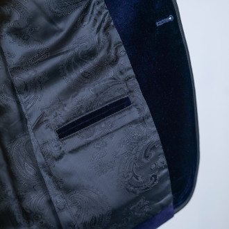 Gardian Men's Blue Velvet and Black Satin Jacket