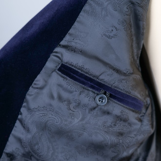 Veste Gardian Homme Velours Bleu et satin noir
