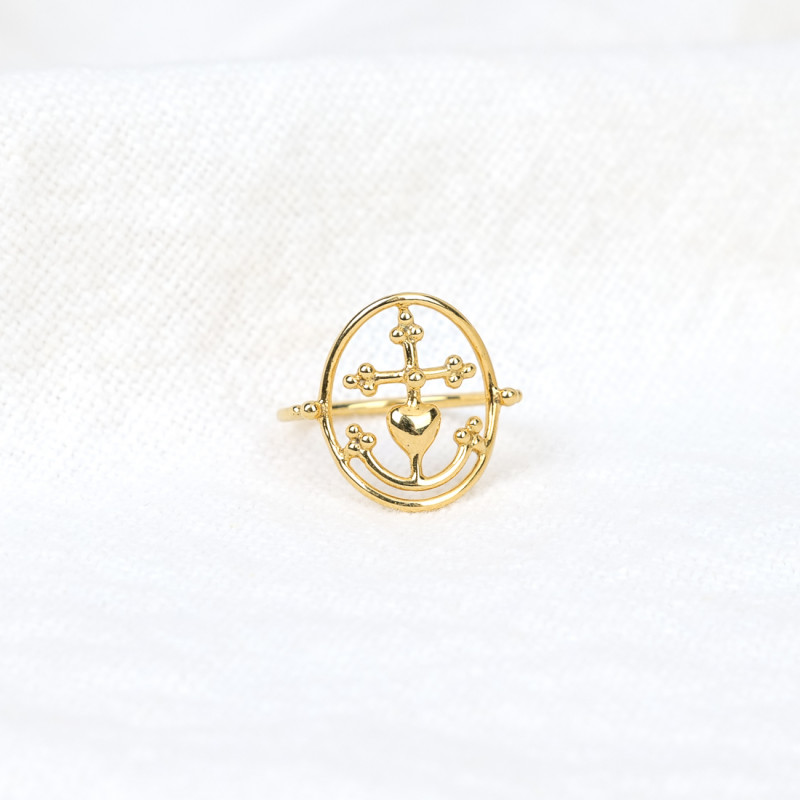 Bague Croix de Camargue perlée Vermeil