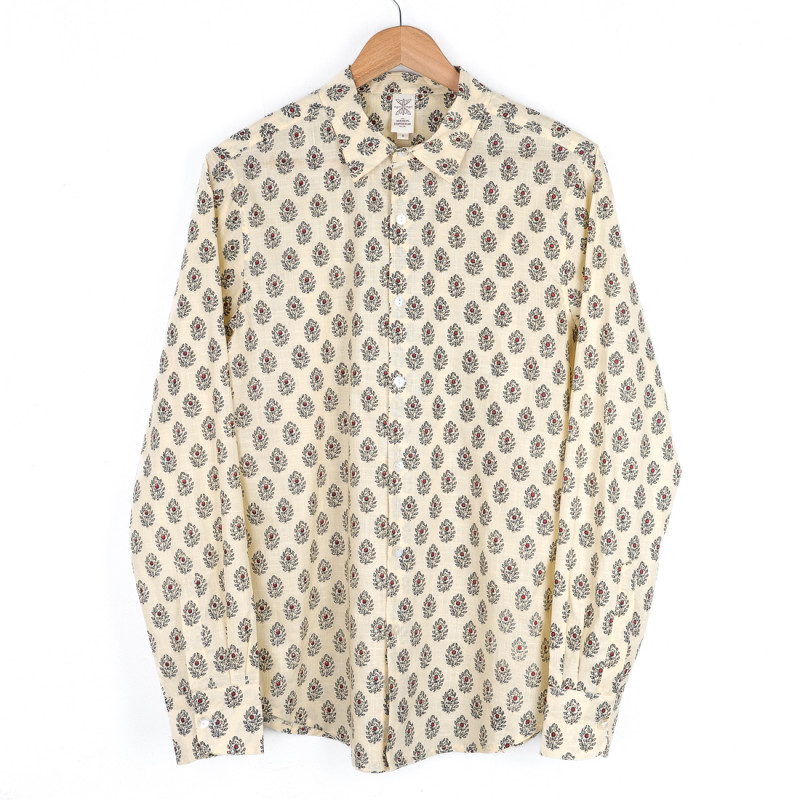 Chemise provençale motif aubépine beige