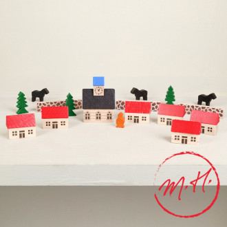 23-piece wooden village