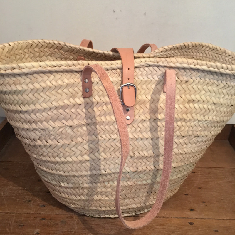 Basket with handles and leather straps 60 cm