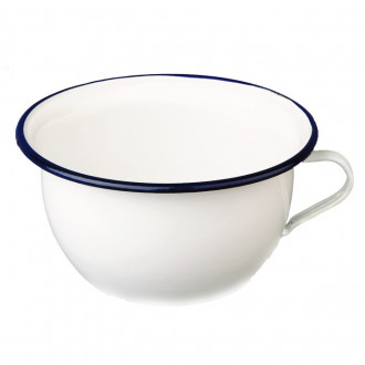 White enamel chamber pot with blue border