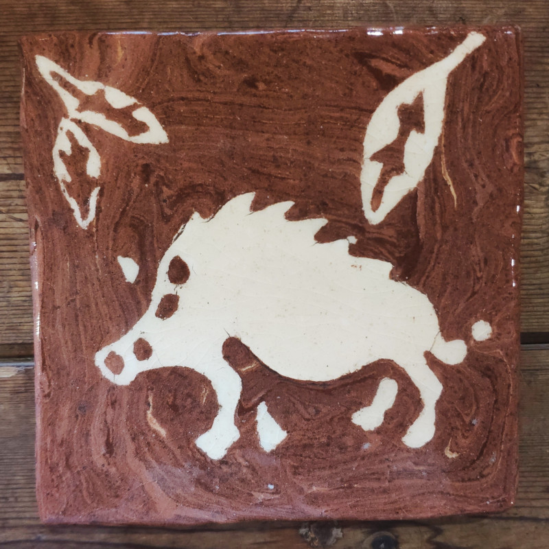 Artisanal decorative tile Wild boar