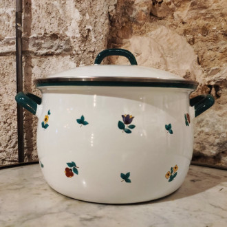 Faitout décor fleuri en émail