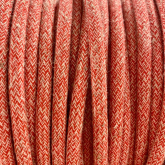 Câble textile rond rouge chiné blanc