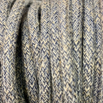 Câble textile rond bleu chiné blanc